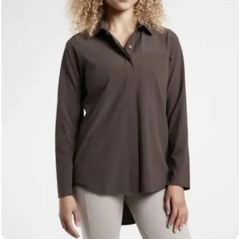 Athleta Urbanite Button Up in Walnut Size L